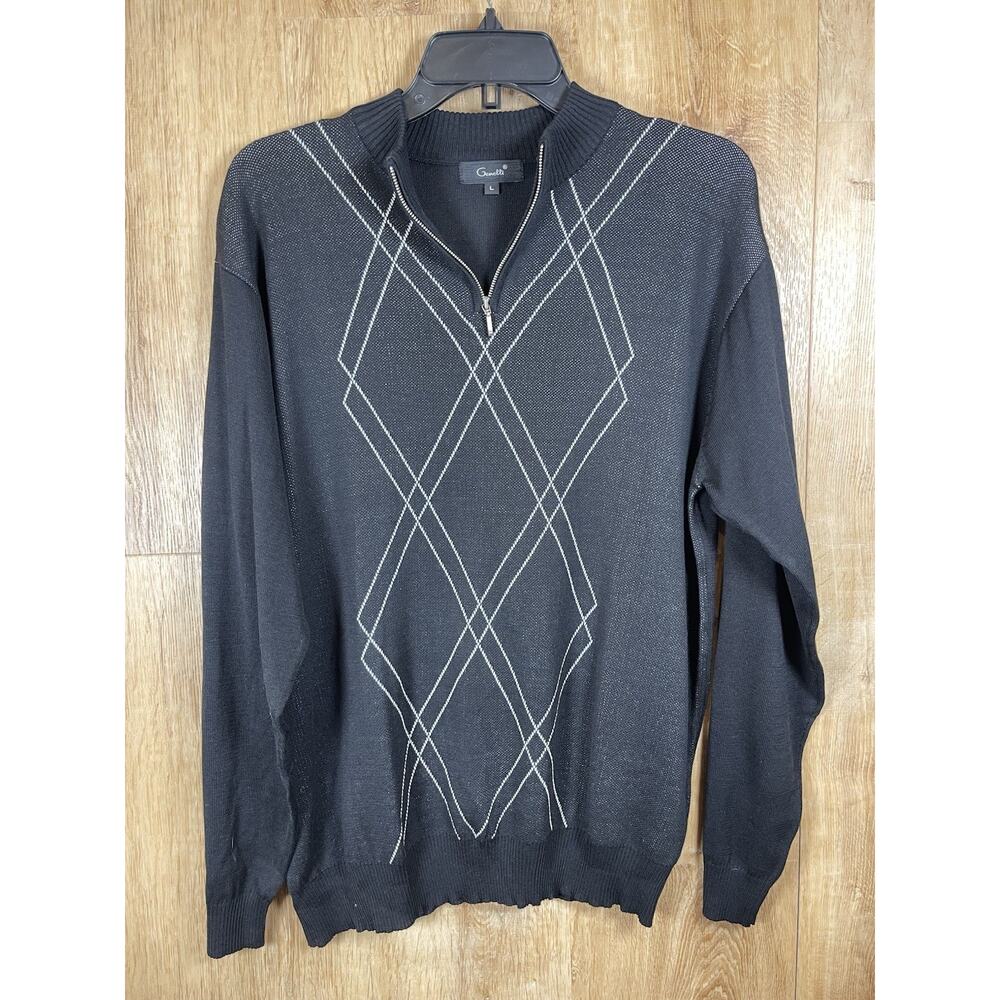 Y2K Genelli Silk Cotton blend quarter zip sweater w geometric design L